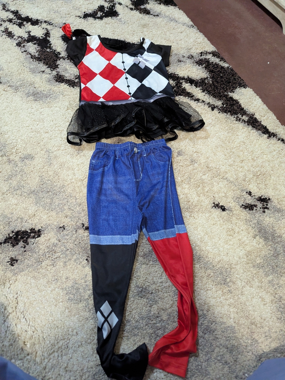 Harlequin Red & Black Girls' Joker Costume Set